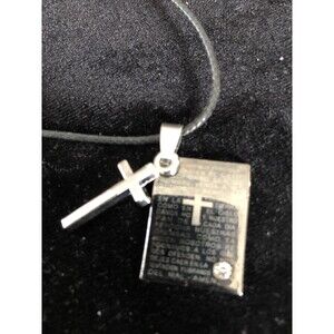 Stainless Steel Black Coating Cross Lord's Prayer in Spanish Pendant Necklace